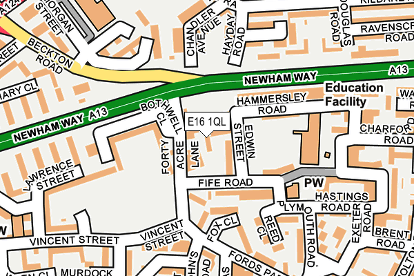 E16 1QL map - OS OpenMap – Local (Ordnance Survey)