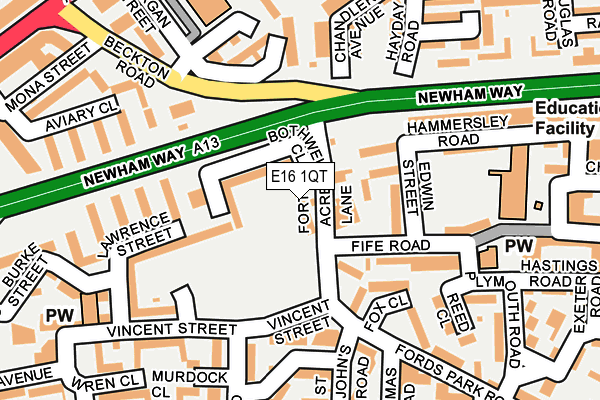 E16 1QT map - OS OpenMap – Local (Ordnance Survey)