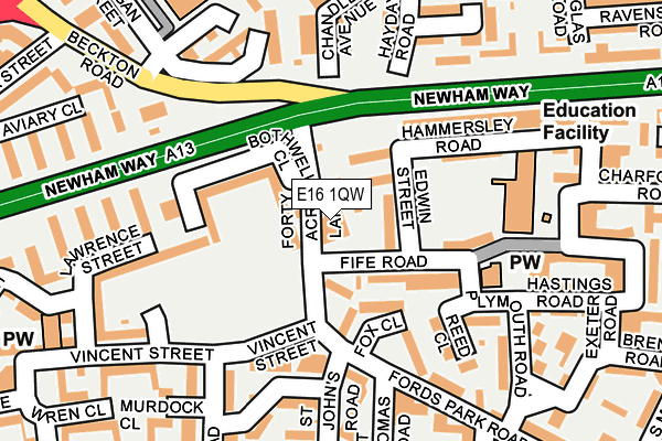 E16 1QW map - OS OpenMap – Local (Ordnance Survey)