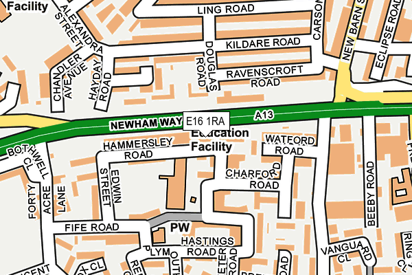 E16 1RA map - OS OpenMap – Local (Ordnance Survey)
