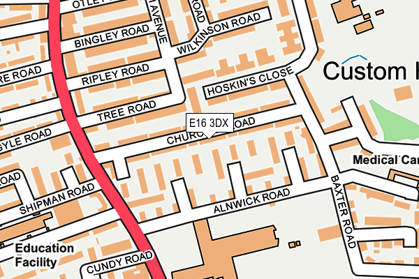 E16 3DX map - OS OpenMap – Local (Ordnance Survey)