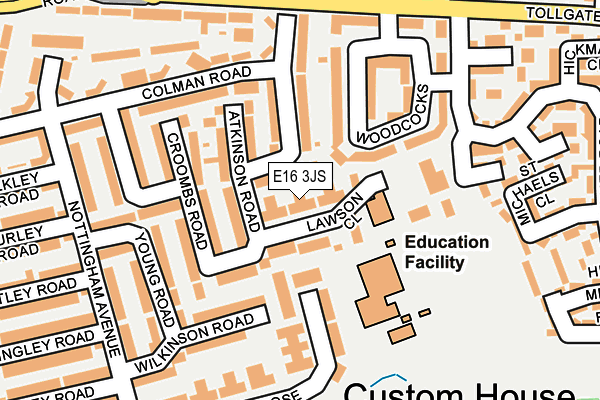 E16 3JS map - OS OpenMap – Local (Ordnance Survey)