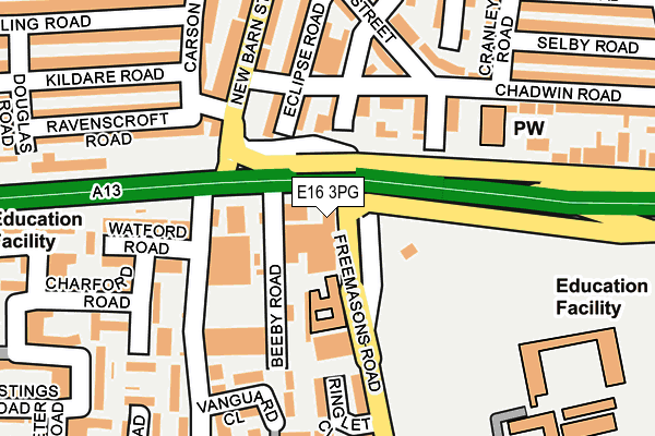 E16 3PG map - OS OpenMap – Local (Ordnance Survey)