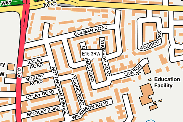 E16 3RW map - OS OpenMap – Local (Ordnance Survey)