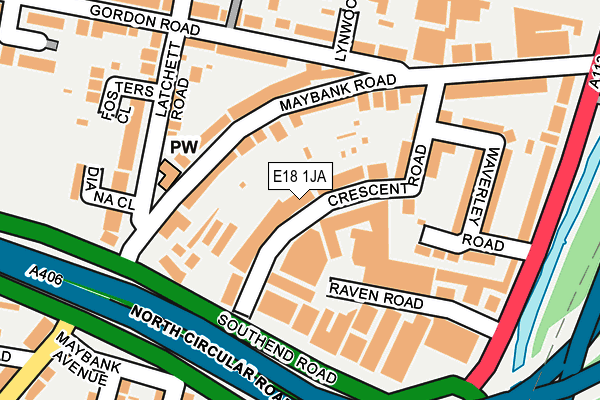 E18 1JA map - OS OpenMap – Local (Ordnance Survey)