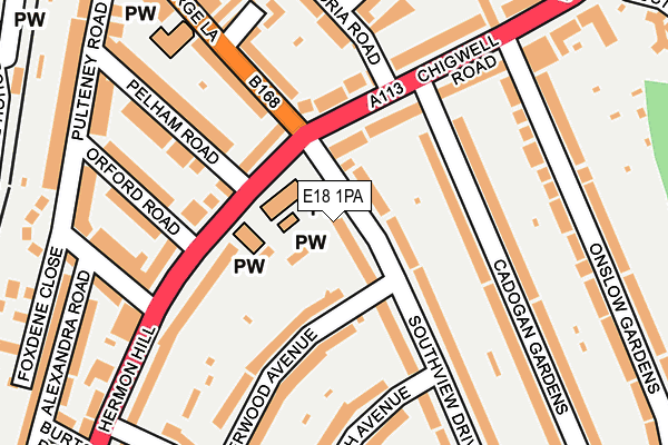 E18 1PA map - OS OpenMap – Local (Ordnance Survey)