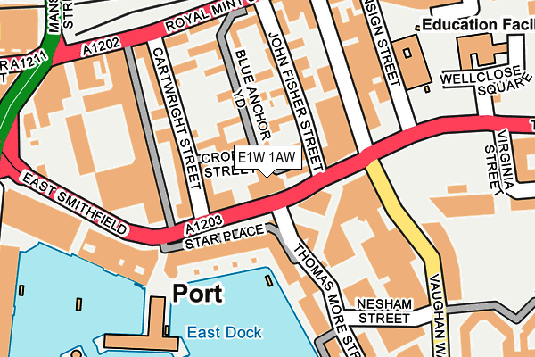 E1W 1AW map - OS OpenMap – Local (Ordnance Survey)