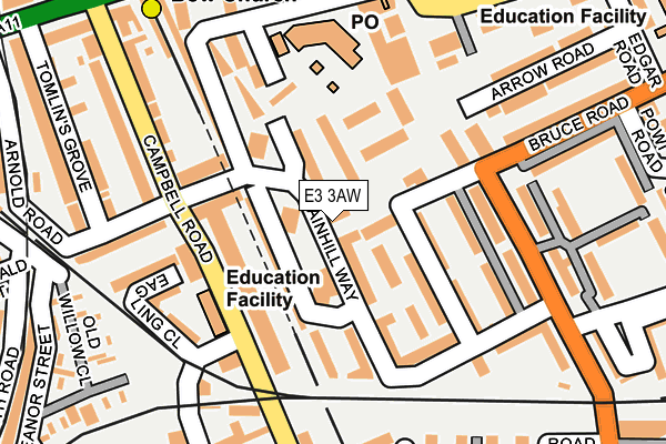 E3 3AW map - OS OpenMap – Local (Ordnance Survey)