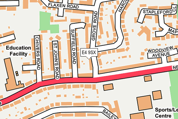 E4 9SX map - OS OpenMap – Local (Ordnance Survey)