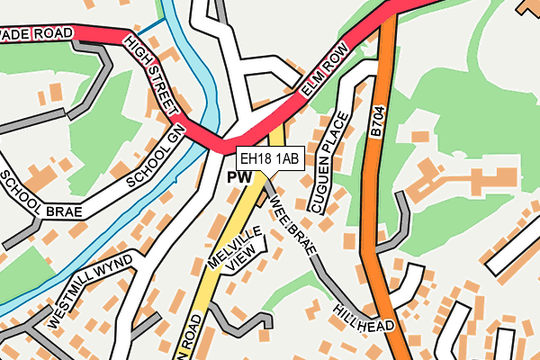 EH18 1AB map - OS OpenMap – Local (Ordnance Survey)