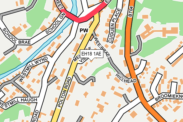 EH18 1AE map - OS OpenMap – Local (Ordnance Survey)