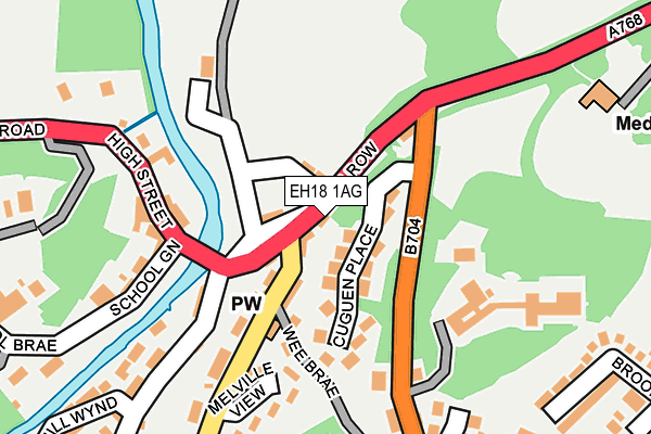 EH18 1AG map - OS OpenMap – Local (Ordnance Survey)