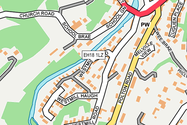 EH18 1LZ map - OS OpenMap – Local (Ordnance Survey)