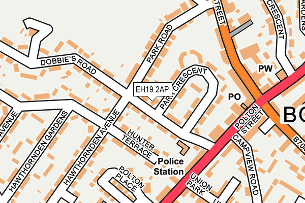 EH19 2AP map - OS OpenMap – Local (Ordnance Survey)