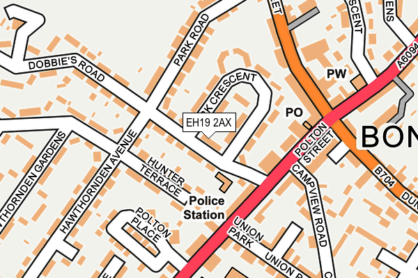 EH19 2AX map - OS OpenMap – Local (Ordnance Survey)