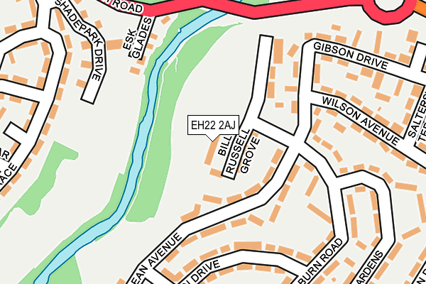 EH22 2AJ map - OS OpenMap – Local (Ordnance Survey)