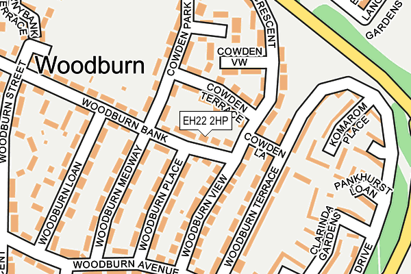 EH22 2HP map - OS OpenMap – Local (Ordnance Survey)