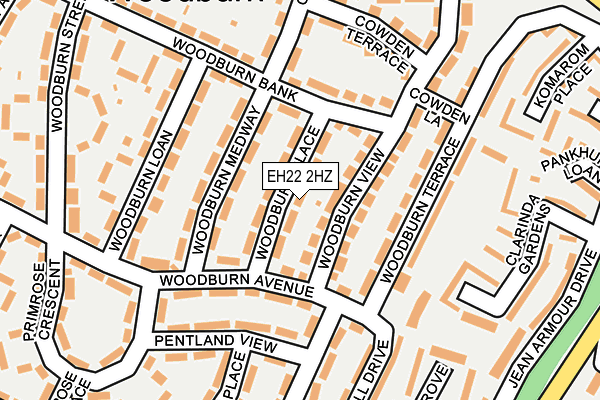 EH22 2HZ map - OS OpenMap – Local (Ordnance Survey)