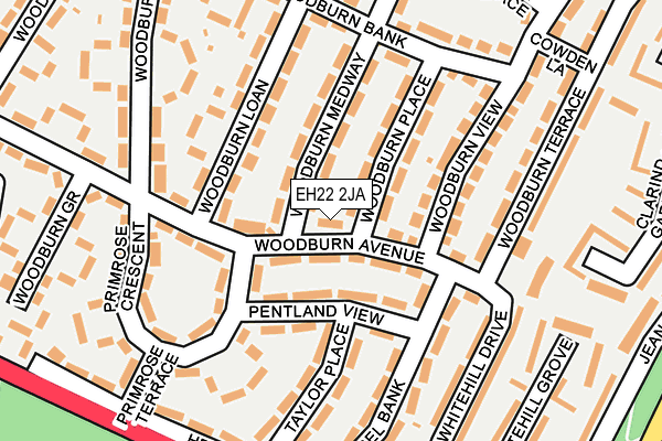 EH22 2JA map - OS OpenMap – Local (Ordnance Survey)