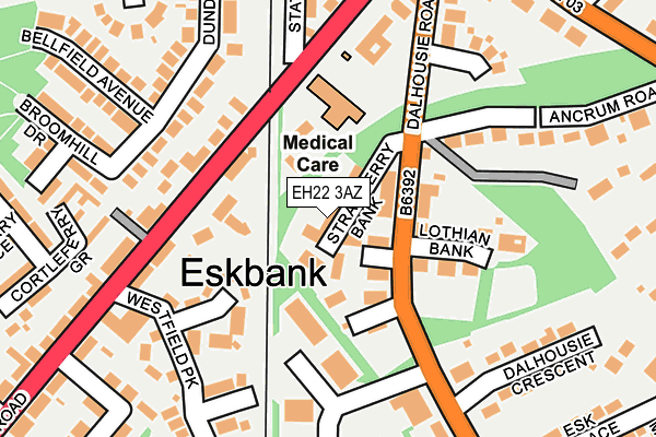 EH22 3AZ map - OS OpenMap – Local (Ordnance Survey)