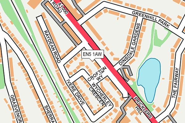 EN5 1AW map - OS OpenMap – Local (Ordnance Survey)
