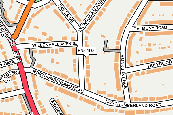 EN5 1DX map - OS OpenMap – Local (Ordnance Survey)