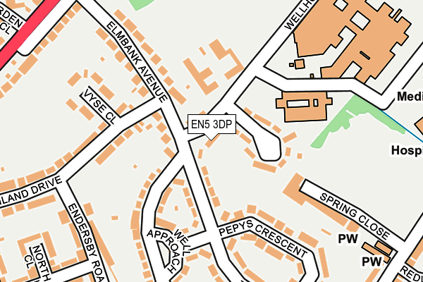 EN5 3DP map - OS OpenMap – Local (Ordnance Survey)