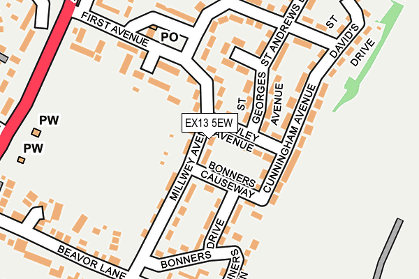 EX13 5EW map - OS OpenMap – Local (Ordnance Survey)