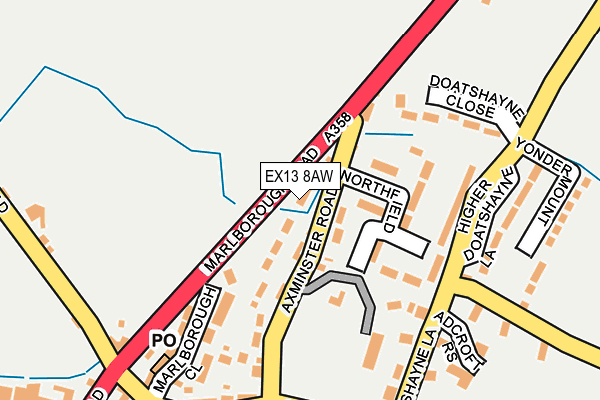 EX13 8AW map - OS OpenMap – Local (Ordnance Survey)