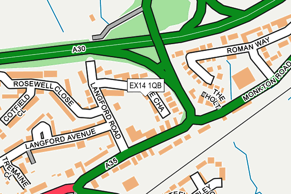 EX14 1QB map - OS OpenMap – Local (Ordnance Survey)