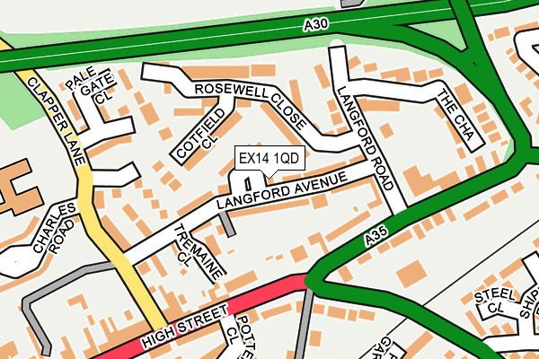 EX14 1QD map - OS OpenMap – Local (Ordnance Survey)