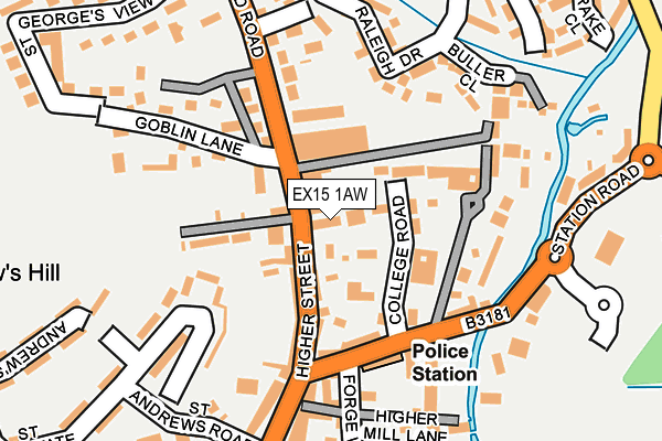 EX15 1AW map - OS OpenMap – Local (Ordnance Survey)