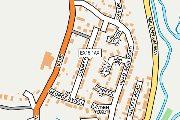 EX15 1AX map - OS OpenMap – Local (Ordnance Survey)
