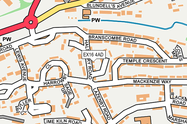EX16 4AD map - OS OpenMap – Local (Ordnance Survey)