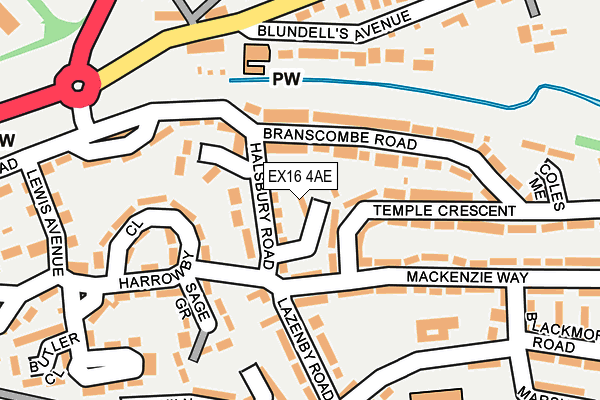 EX16 4AE map - OS OpenMap – Local (Ordnance Survey)