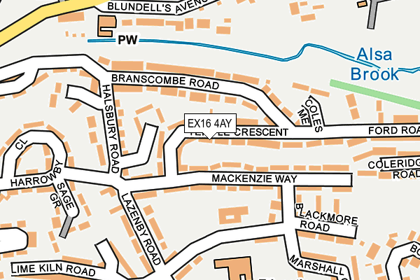 EX16 4AY map - OS OpenMap – Local (Ordnance Survey)