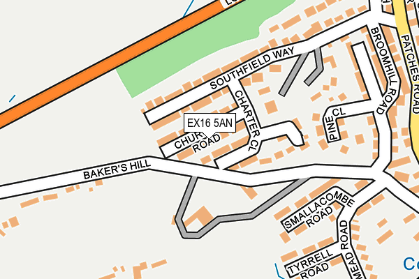 EX16 5AN map - OS OpenMap – Local (Ordnance Survey)