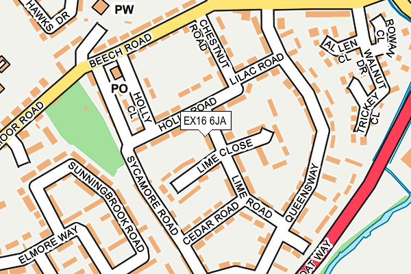 EX16 6JA map - OS OpenMap – Local (Ordnance Survey)