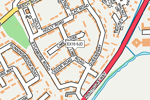 EX16 6JD map - OS OpenMap – Local (Ordnance Survey)