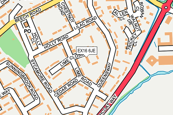 EX16 6JE map - OS OpenMap – Local (Ordnance Survey)