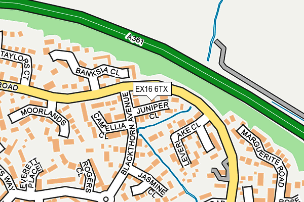 EX16 6TX map - OS OpenMap – Local (Ordnance Survey)