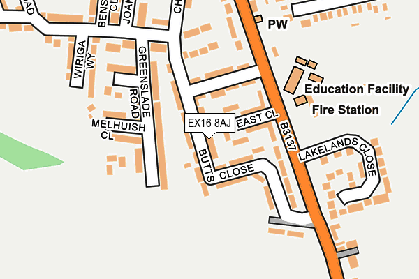 EX16 8AJ map - OS OpenMap – Local (Ordnance Survey)
