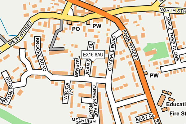 EX16 8AU map - OS OpenMap – Local (Ordnance Survey)