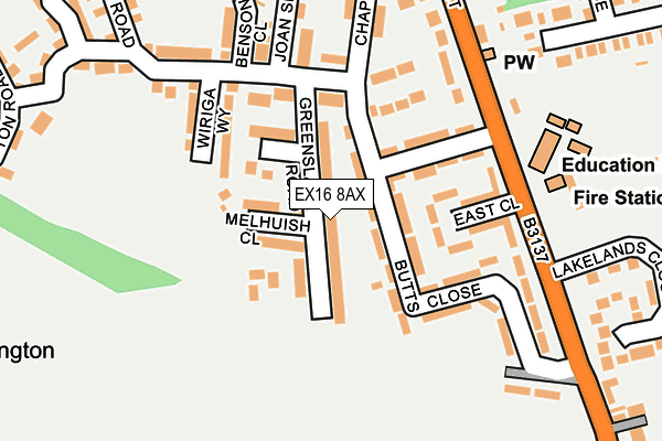 EX16 8AX map - OS OpenMap – Local (Ordnance Survey)