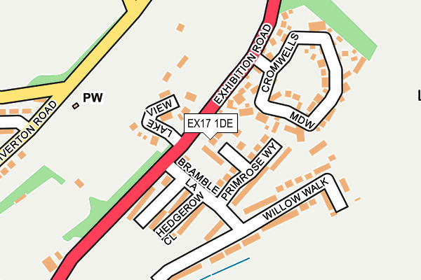EX17 1DE map - OS OpenMap – Local (Ordnance Survey)