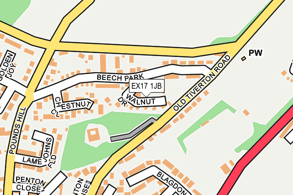 EX17 1JB map - OS OpenMap – Local (Ordnance Survey)