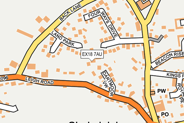 EX18 7AU map - OS OpenMap – Local (Ordnance Survey)