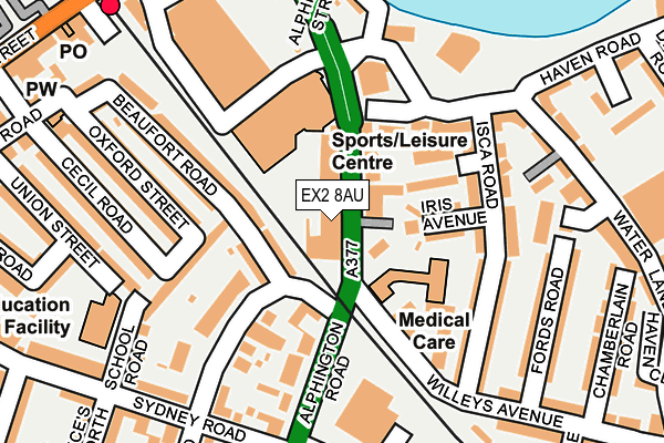 EX2 8AU map - OS OpenMap – Local (Ordnance Survey)