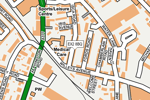 EX2 8BQ map - OS OpenMap – Local (Ordnance Survey)