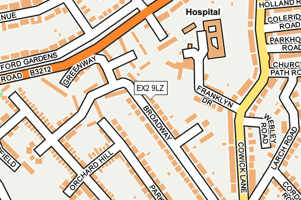 EX2 9LZ map - OS OpenMap – Local (Ordnance Survey)